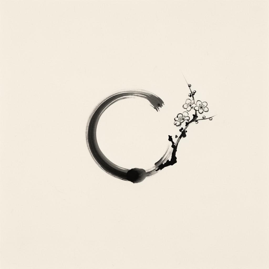 Sumi-e enso met kersenbloesem